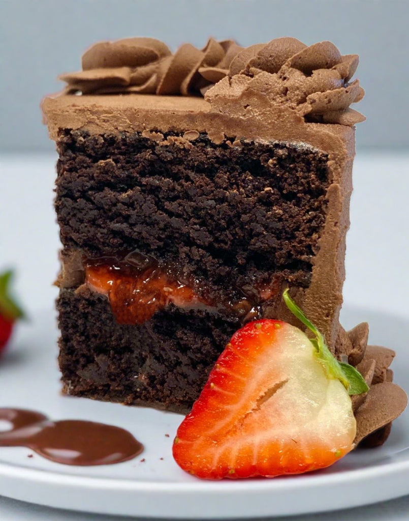 gluten free chocolate cake with strawberry filling
